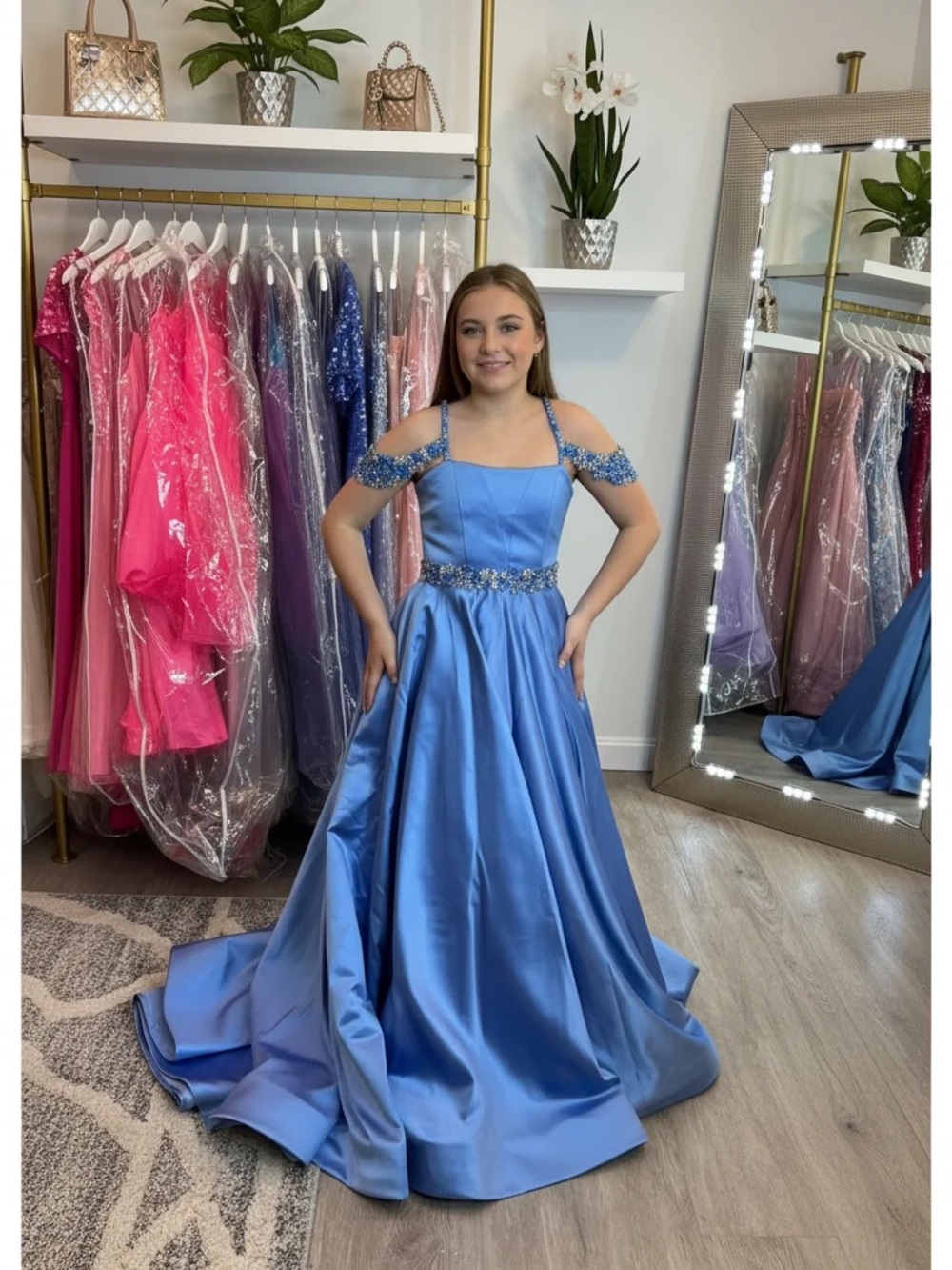 Sherri Hill Periwinkle Cold-Shoulder Girls' Formal Dress